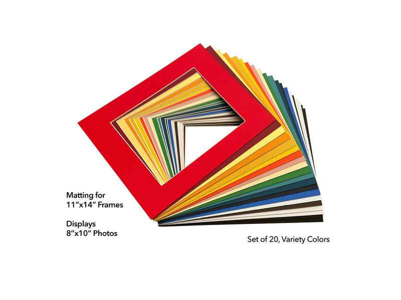 Set of 20 - 11x14 Picture Frame Matting for Display 8x10 Photo - Variety Colors - sfDisplay.com