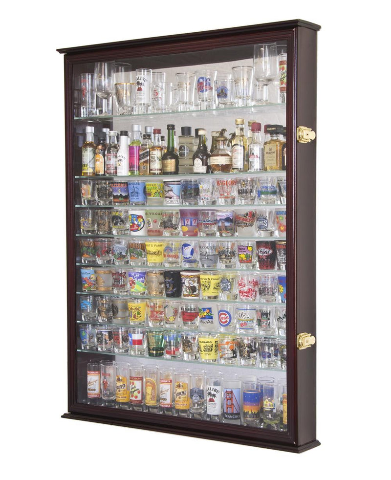 XL Mirror Backed and 11 Glass Shelves Shot Glasses Display Case Cabinet - sfDisplay.com