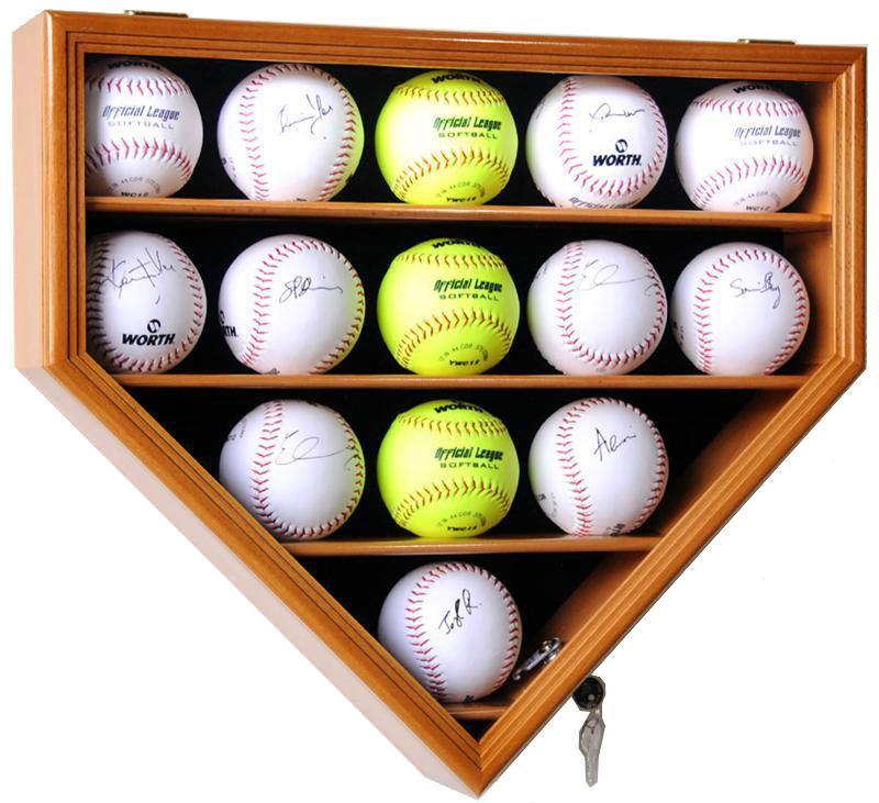 14 Softball Ball Display Case Cabinet - Home Plate Shaped - sfDisplay.com