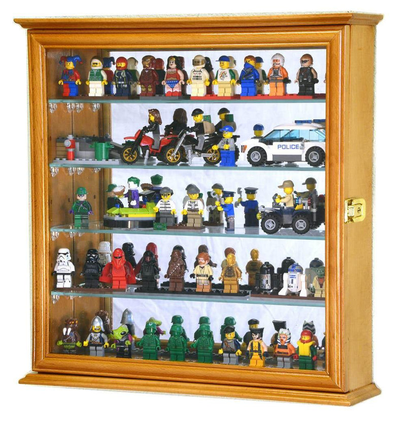 4 Adjustable Shelves Mirror Back Lego Men Minifigures / Legos Figurines Display Case Cabinet - sfDisplay.com