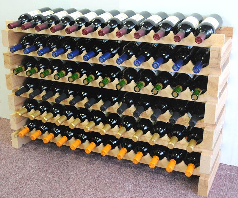 12X Bottles Beech Hardwood Modular Wine Rack Stackable (12 Bottles per Row) - sfDisplay.com