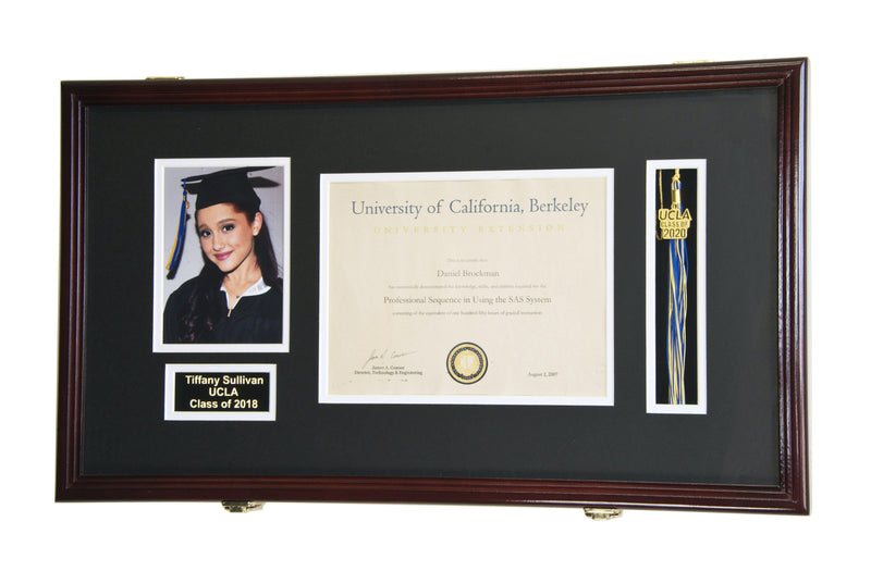 Large Diploma, Graduation Tassel, and Cap Display Cabinet (w/ Custom Matting Colors) - sfDisplay.com