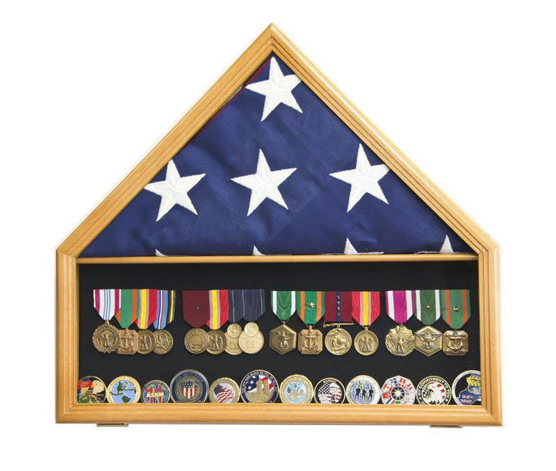 Flag and Memorabilia Challenge Coin Medals Display Case Cabinet - sfDisplay.com