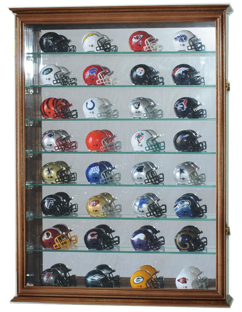 Large Pocket Pro Mini Helmet Display Case Cabinet (Mirrored Back) - sfDisplay.com