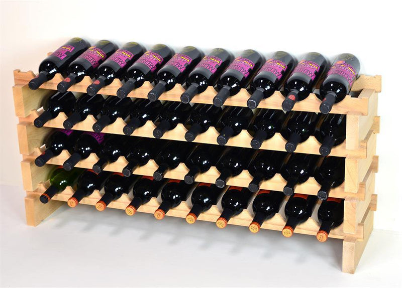 10X Bottles Pine Wood Modular Wine Rack Stackable (10 Bottles per Row) - sfDisplay.com